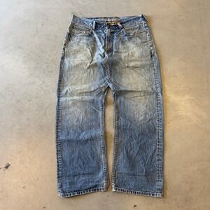 Indigo Palms Classic Mens Blue Distressed Straight Leg Denim Jeans 36x31